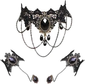 Daimay Black Choker Lace Necklace with Bracelet Set Punk Party Gothic Vintage Handmade Lolita Retro Bracelet Wristband for Women  Style 4