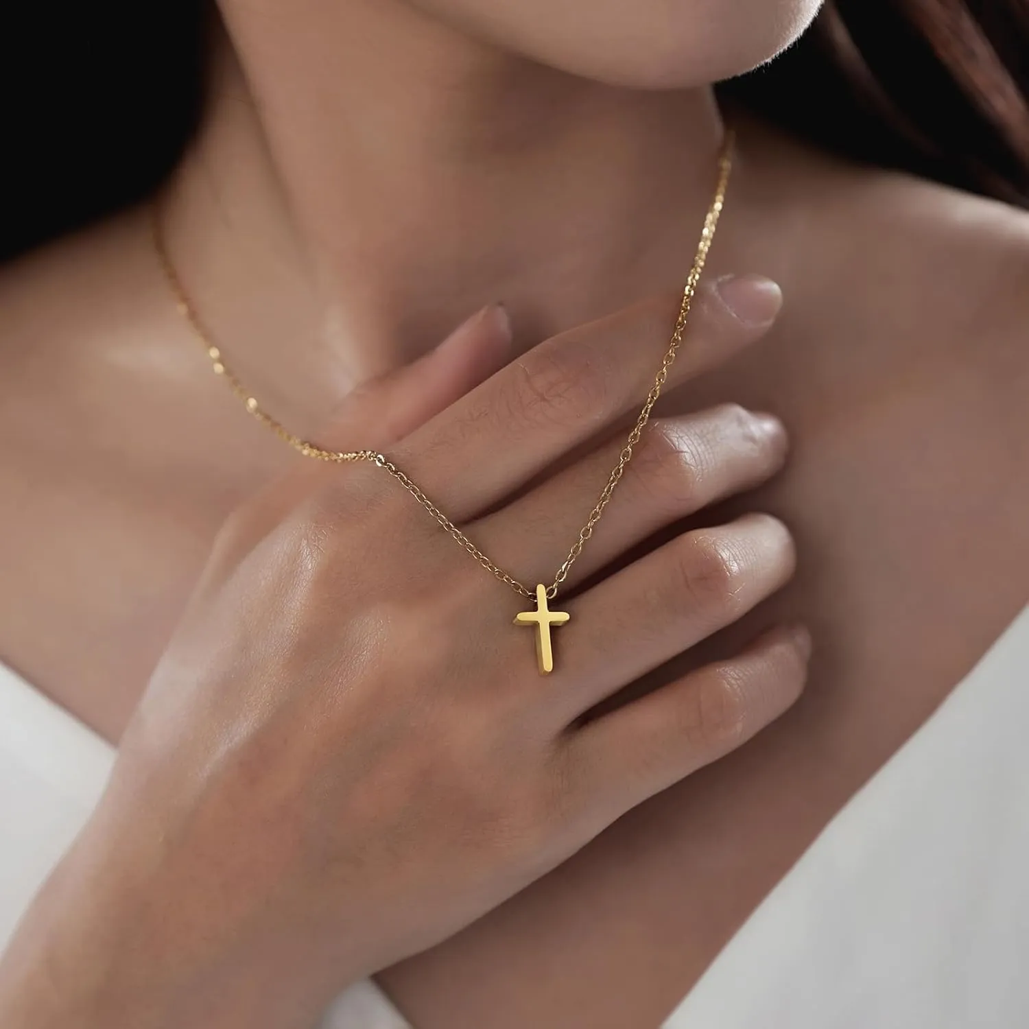 Dainty Cross Necklace for Women,Dainty Gold Silver Cross Necklace Sideways Cross Necklace Gold Silver Tiny Small Gold Rhinestone Cross Necklace Pendant for Women Girls 14K Gold Plated