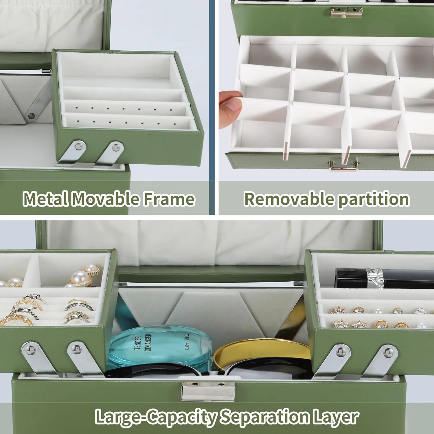 Dajasan Jewelry Organizer Box for Women Girls, Jewelry Holder Organizer, 4 Layers Leather Jewelry Box, Gift Idea for Valentine's Day, Christmas, New Year, Birthdays (Green)