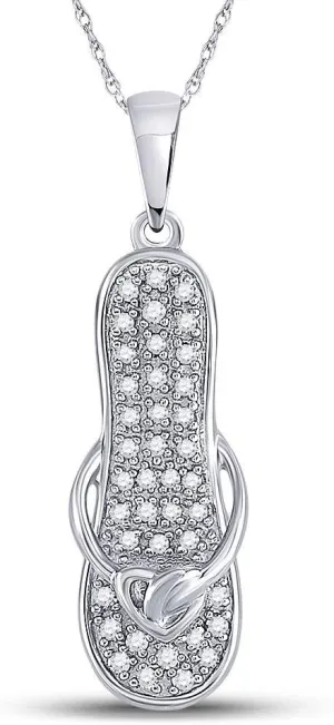 Dazzlingrock Collection 10kt White Gold Womens Round Diamond Flip Flop Sandal Nautical Pendant 1/8 ctw