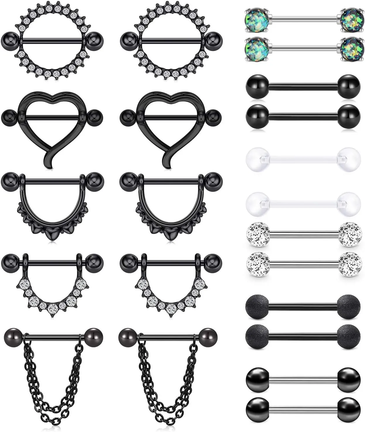 D.Bella 14G Nipple Rings Opal CZ Nipplerings Piercing Stainless Steel Nipple Straight Piercing Barbell for Women