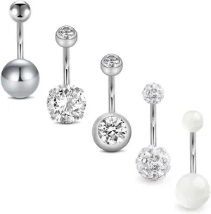 D.Bella 14G Stainless Steel Belly Button Rings 10mm 3/8" Barbell Belly Navel Rings Piercing for Women