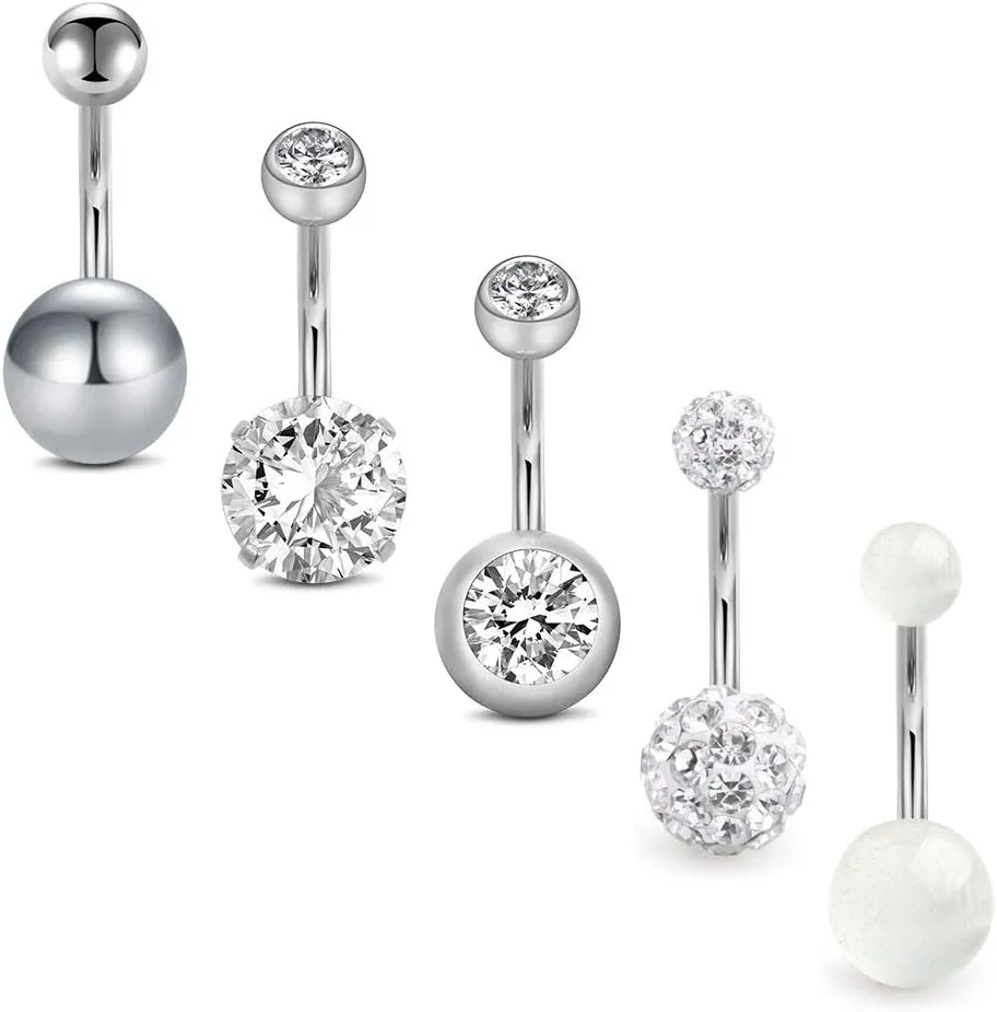 D.Bella 14G Stainless Steel Belly Button Rings 10mm 3/8" Barbell Belly Navel Rings Piercing for Women