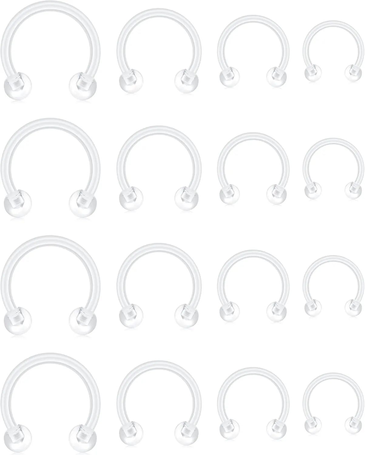 D.Bella 16G Clear Septum Rings Horseshoe Flexible Acrylic Cartilage Tragus Helix Daith Rook Conch Snug Earring Hoop Bioflex Nose Lip Eyebrow Rings Retainer for Work Surgery