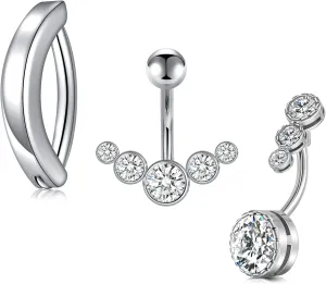 D.Bella Belly Rings for Women Belly Button Piercing Clicker Belly Button Ring Belly Button Rings Dangling 14G Surgical Steel CZ Butterfly Dangle Belly Piercing Jewelry Silver Rose Gold