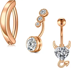 D.Bella Belly Rings for Women Belly Button Piercing Clicker Belly Button Ring Belly Button Rings Dangling 14G Surgical Steel CZ Butterfly Dangle Belly Piercing Jewelry Silver Rose Gold