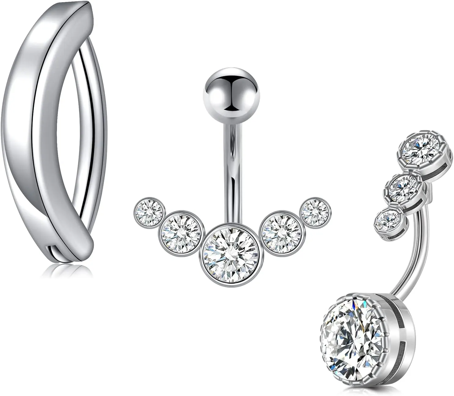 D.Bella Belly Rings for Women Belly Button Piercing Clicker Belly Button Ring Belly Button Rings Dangling 14G Surgical Steel CZ Butterfly Dangle Belly Piercing Jewelry Silver Rose Gold