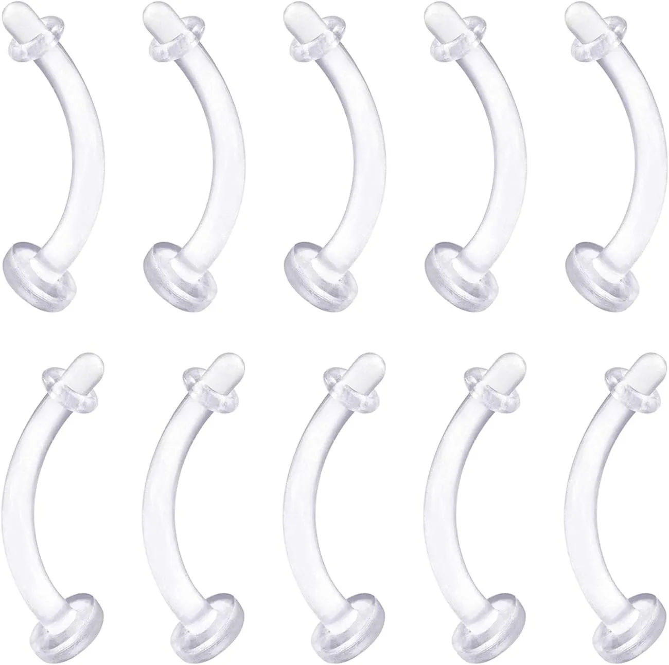 D.Bella Clear Cartilage Earring-20pcs 16G Clear Acrylic Bioflex Tragus Retainer Lip Rings Nose Studs Labret Ear Helix Earring Clear 10mm