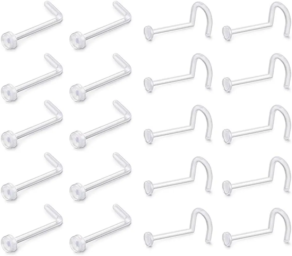 D.Bella Clear Nose Rings: 18G Retainer & 20G Hoop, Flexible Acrylic Piercing Kit for Work & Surgery