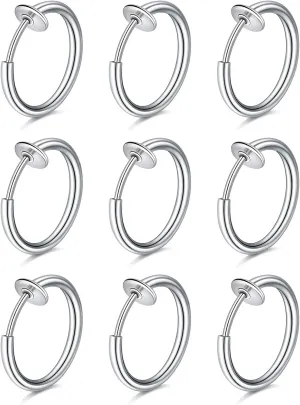 D.Bella Fake Septum Piercing Faux Nose Rings Hoop Stainless Steel Faux Lip Ear Nose Septum Ring Non Piercing Clip On Nose Hoop Rings Body Piercing Jewelry