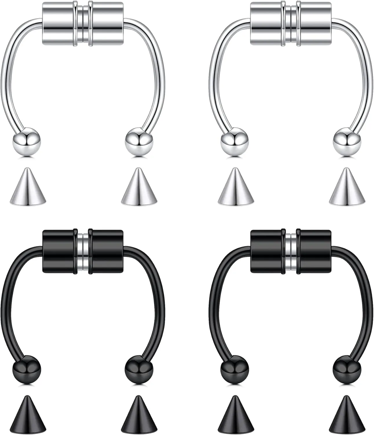 D.Bella Magnetic Fake Septum Nose Ring Hoop Stainless Steel Non-Pierced Faux Lip Ear Nose Body Jewelry for Women Men