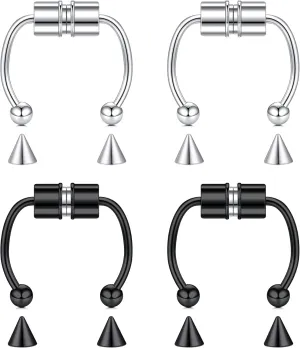 D.Bella Magnetic Fake Septum Nose Ring Hoop Stainless Steel Non-Pierced Faux Lip Ear Nose Body Jewelry for Women Men
