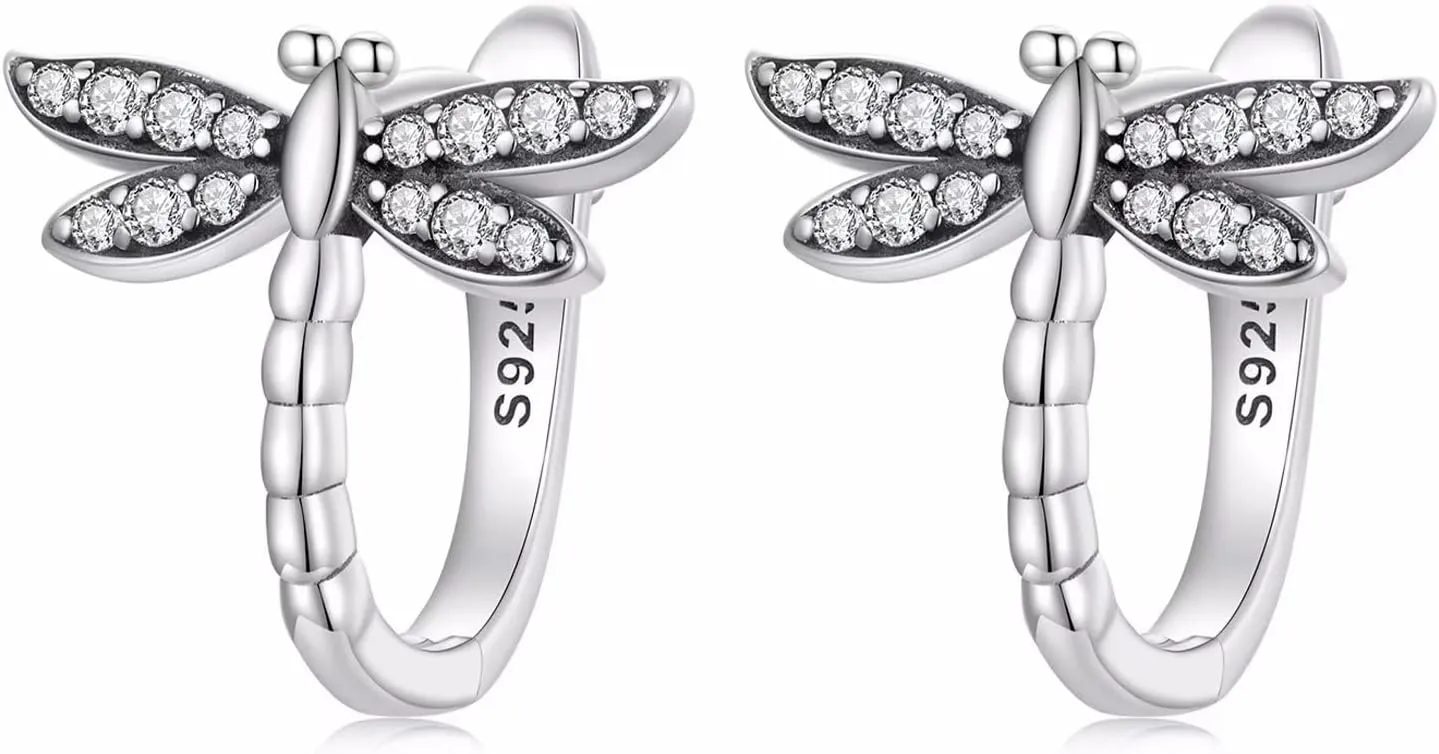 Dragonfly Small Hoop Earrings for Women, S925 Sterling Silver Hypoallergenic Huggie Earrings Cute Animal Cubic Zirconia Hoop Earrings Jewelry Gifts for Daughter Girls Teen