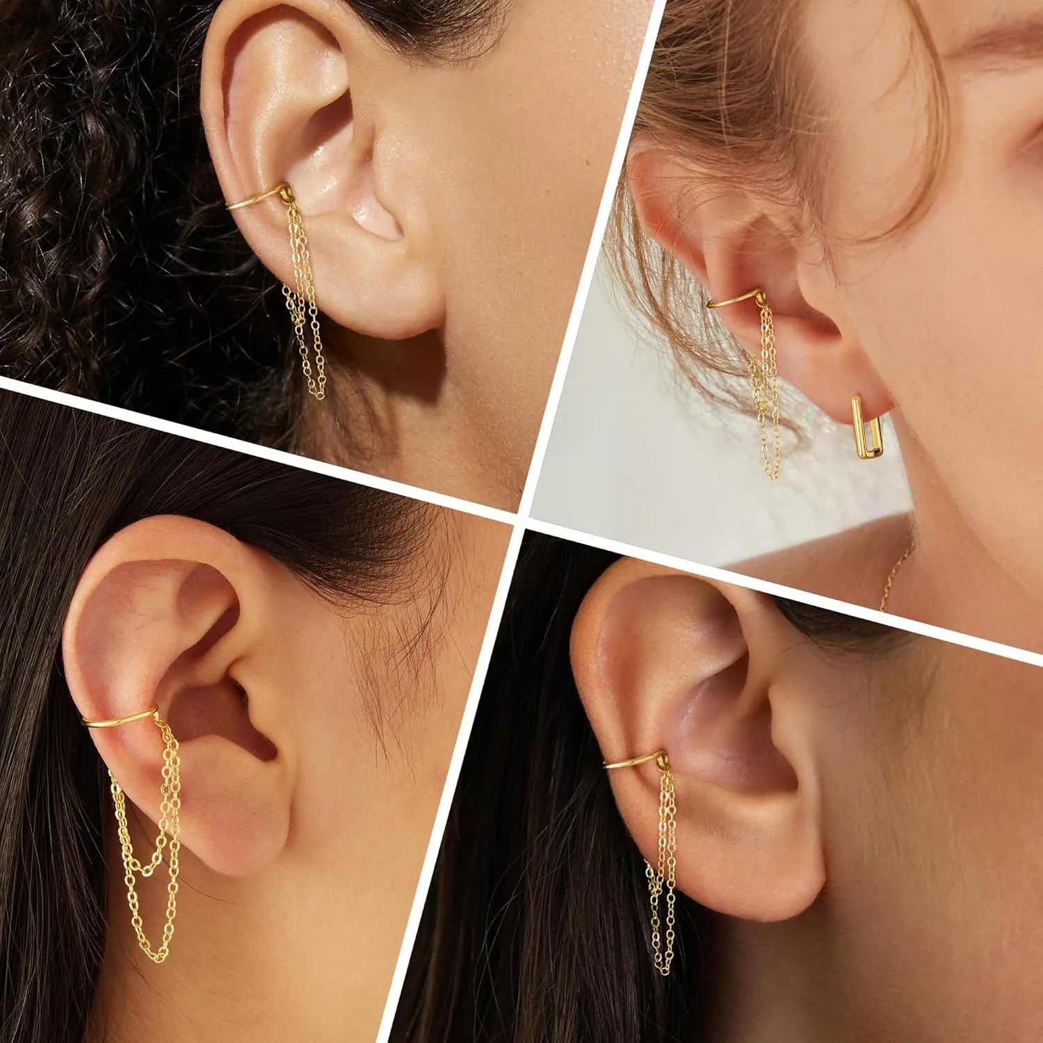 Ear Cuffs for Women Non Piercing 14K Gold Plated 925 Sterling Silver Earrings Fake Piercing Small Hypoallergenic Tiny Dainty Cubic Zirconia Clip on Nose Cartilage Hoop Mother Day Jewelry Gifts for Mom