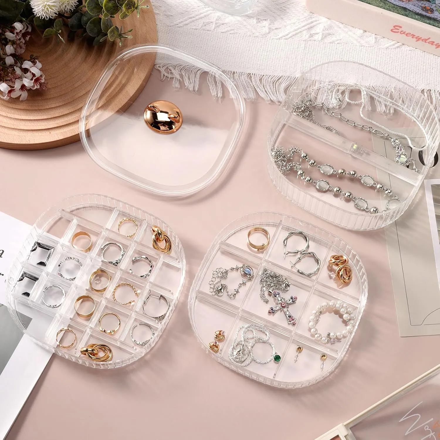 Earring Organizer,Stackable 3-Layers Clear Jewelry Box with Lid,Stud Earring Organizer for Women Girls,Earring Box Display Holder for Earrings Ring Studs Bracelet Necklace Crafts (Clear)
