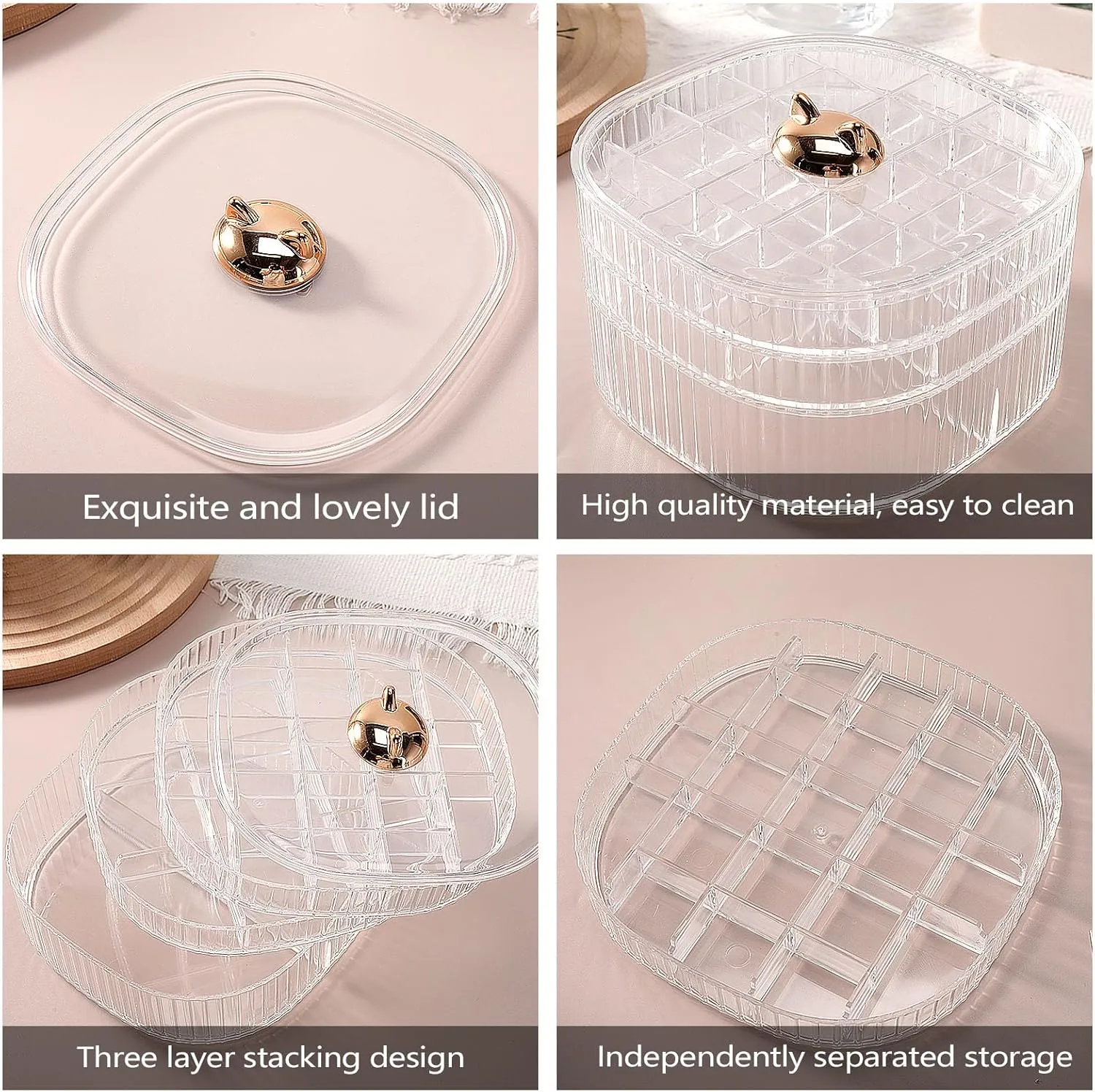 Earring Organizer,Stackable 3-Layers Clear Jewelry Box with Lid,Stud Earring Organizer for Women Girls,Earring Box Display Holder for Earrings Ring Studs Bracelet Necklace Crafts (Clear)