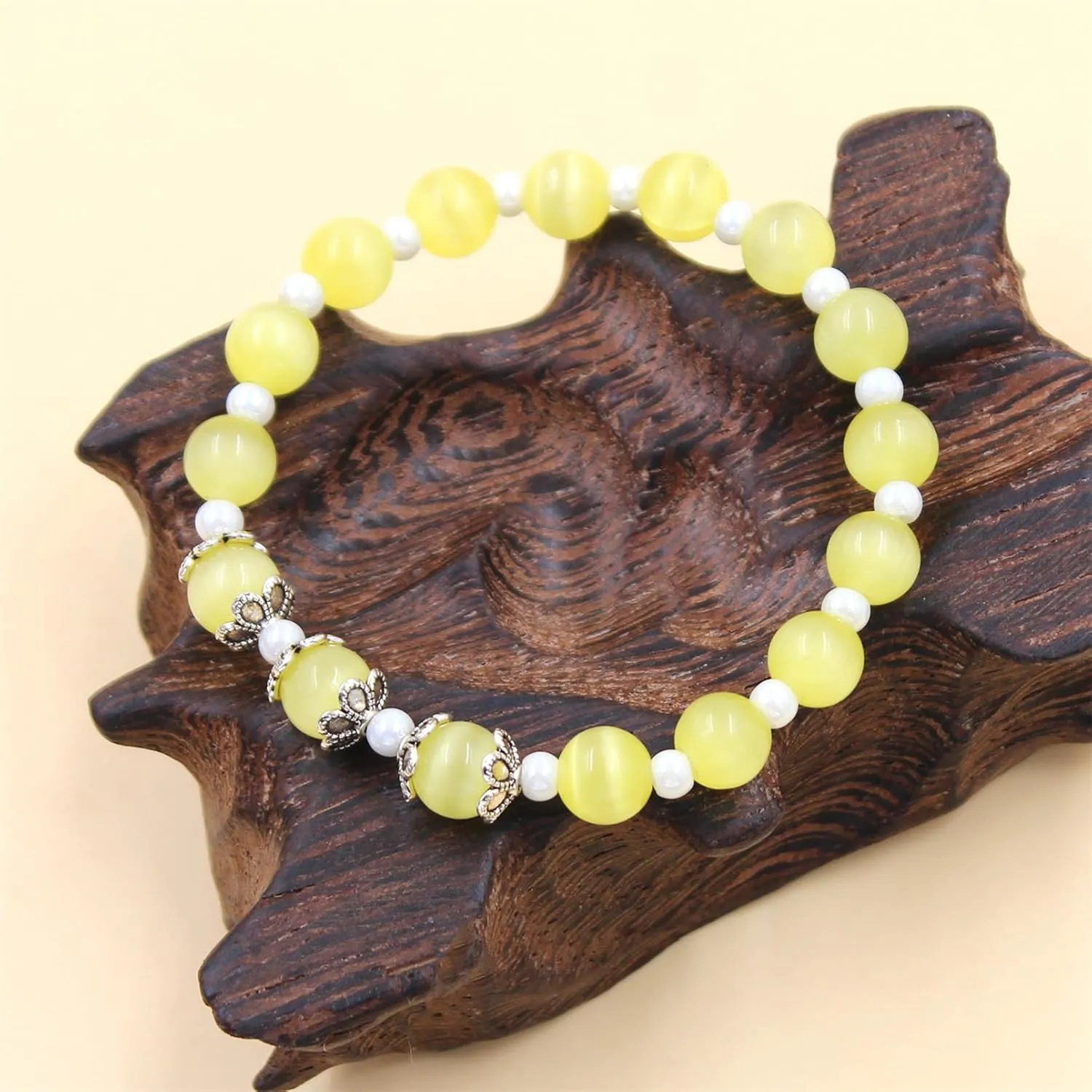 Elegant 8mm Cat's Eye Stone Bracelet and 4mm Glass Beads Stretch Bracelet for Women Men Birthday Christmas and Thanksgiving Jewelry Gift for Dad Wife BFF