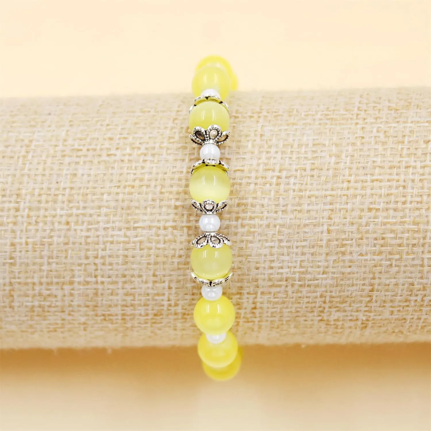Elegant 8mm Cat's Eye Stone Bracelet and 4mm Glass Beads Stretch Bracelet for Women Men Birthday Christmas and Thanksgiving Jewelry Gift for Dad Wife BFF
