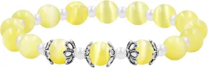 Elegant 8mm Cat's Eye Stone Bracelet and 4mm Glass Beads Stretch Bracelet for Women Men Birthday Christmas and Thanksgiving Jewelry Gift for Dad Wife BFF