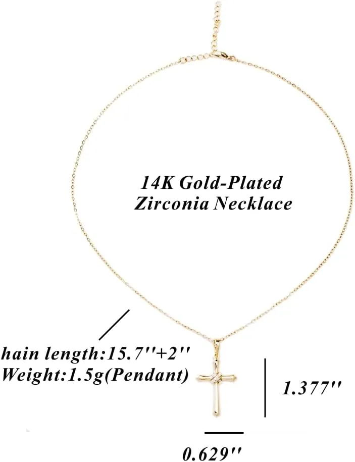 Elegant Gold Cross Necklace for Women - 14K Gold-Plated Faith Jewelry with Premium Zirconia - Ideal Gift for Couples, Friends, Grandmothers - 17.7 Inch Chain
