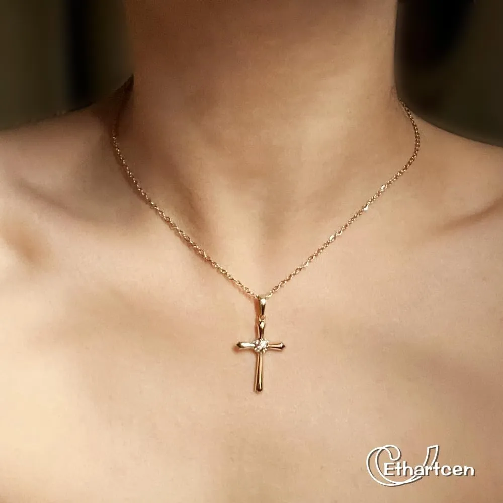 Elegant Gold Cross Necklace for Women - 14K Gold-Plated Faith Jewelry with Premium Zirconia - Ideal Gift for Couples, Friends, Grandmothers - 17.7 Inch Chain