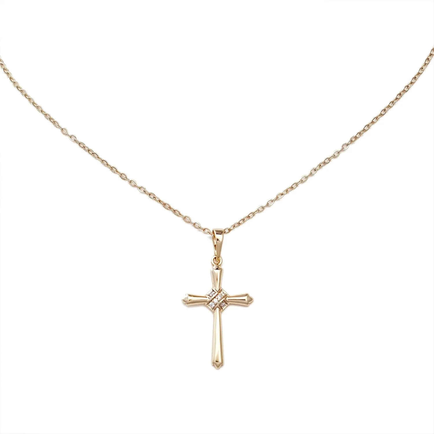 Elegant Gold Cross Necklace for Women - 14K Gold-Plated Faith Jewelry with Premium Zirconia - Ideal Gift for Couples, Friends, Grandmothers - 17.7 Inch Chain