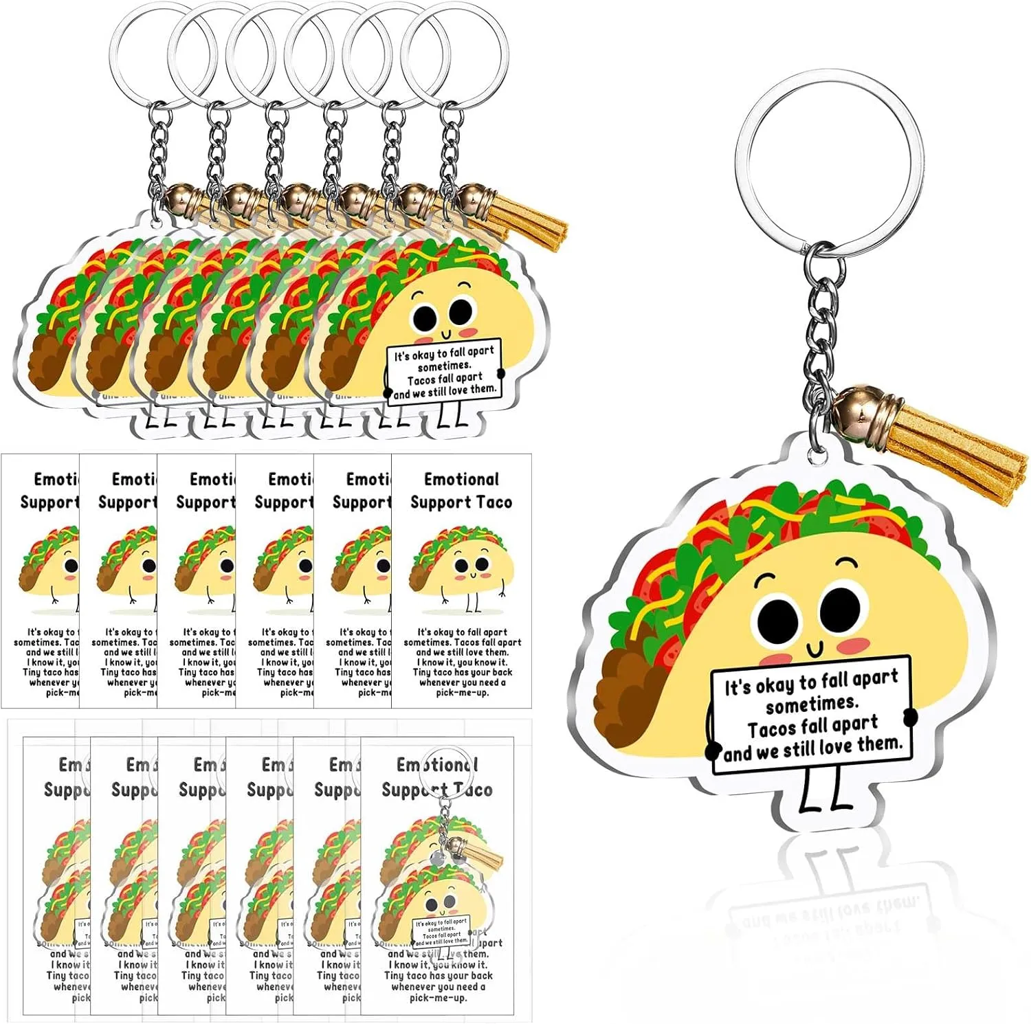 Emotional Support Positive Taco Acrylic Keychain with Tassel Bulk Gift for Taco Lover Food Service Coworker