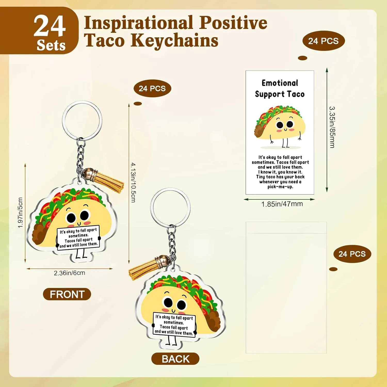Emotional Support Positive Taco Acrylic Keychain with Tassel Bulk Gift for Taco Lover Food Service Coworker