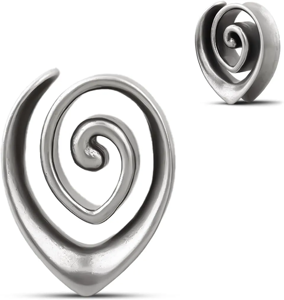 ERKUOO 2PCS 2g 0g 00g-1" Trendy Spiral Double Flared Plug Tunnels Stylish Ear Gauge Silver Plated Copper Ear Stretcher Hypoallergenic Metal Women Body Piercing Jewelry for Sensitive Ears