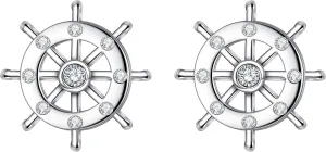 EVER FAITH 925 Sterling Silver CZ Nautical Ship Wheel Daily Stud Earrings Clear
