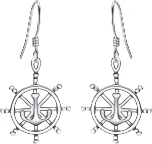 EVER FAITH Women's 925 Sterling Silver Art Deco Style Nautical Ship Wheel Anchors Daily Hook Earrings