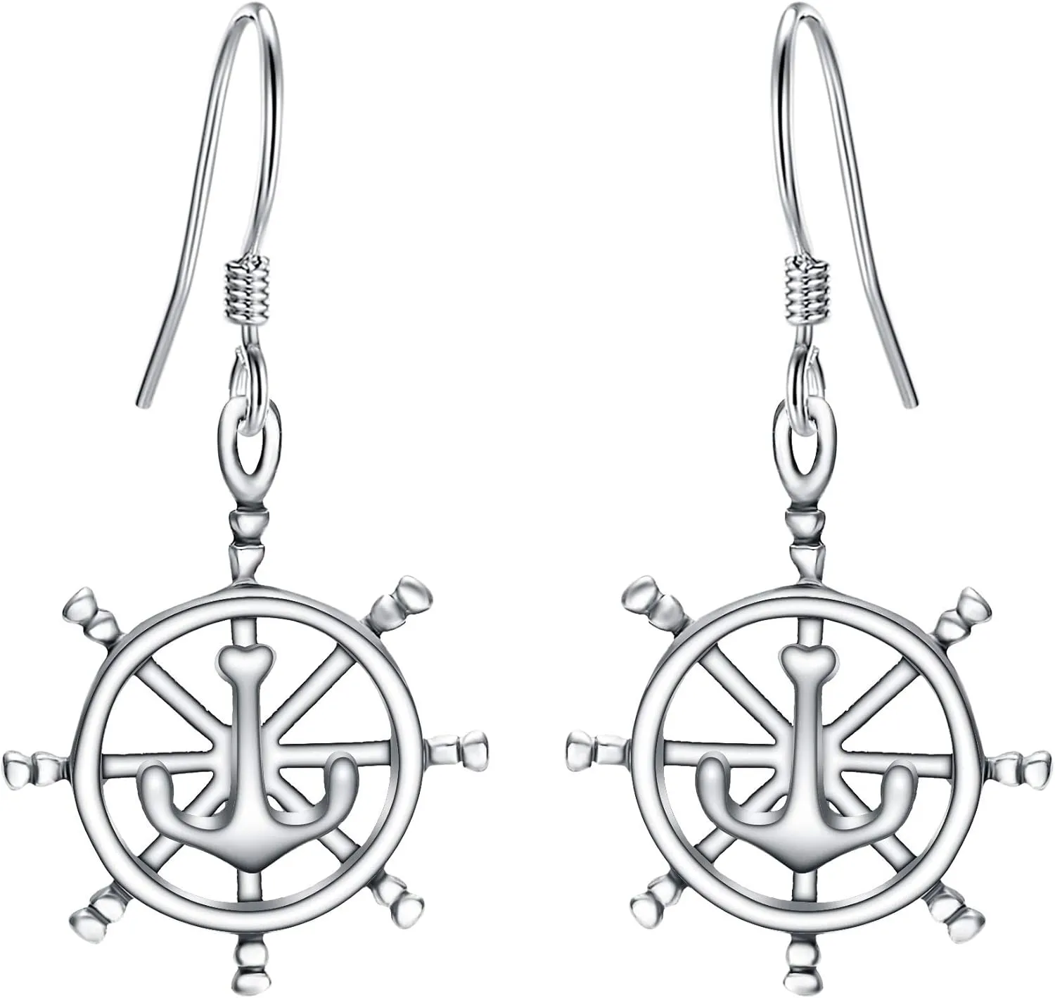 EVER FAITH Women's 925 Sterling Silver Art Deco Style Nautical Ship Wheel Anchors Daily Hook Earrings