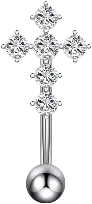 Faith Cross Eyebrow Ring Cubic Zirconia Crystal Screw Ball Labret Lip Stud 16G Curved Barbell Daith Rook Earring Dainty Body Piercing Jewelry Gifts for Women Men