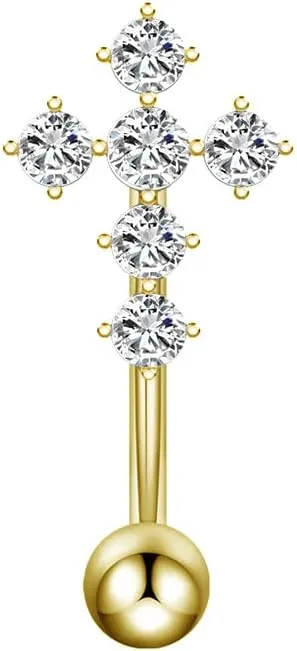 Faith Cross Eyebrow Ring Cubic Zirconia Crystal Screw Ball Labret Lip Stud 16G Curved Barbell Daith Rook Earring Dainty Body Piercing Jewelry Gifts for Women Men