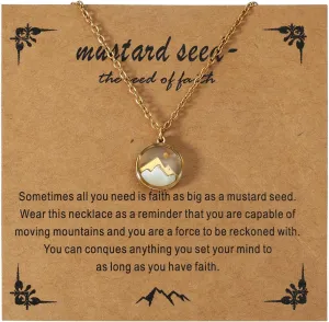 Faith Necklace for Women, Gold Mountain and Mustard Seed Pendant Necklace Religious Christian Jewelry Gift for Mom Friends Grandma