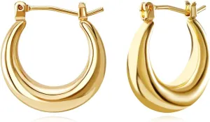 FAMARINE Chunky Hoop Earrings, Dainty Minimalist Open Hoops Earrings For Women, 14K Gold Plated