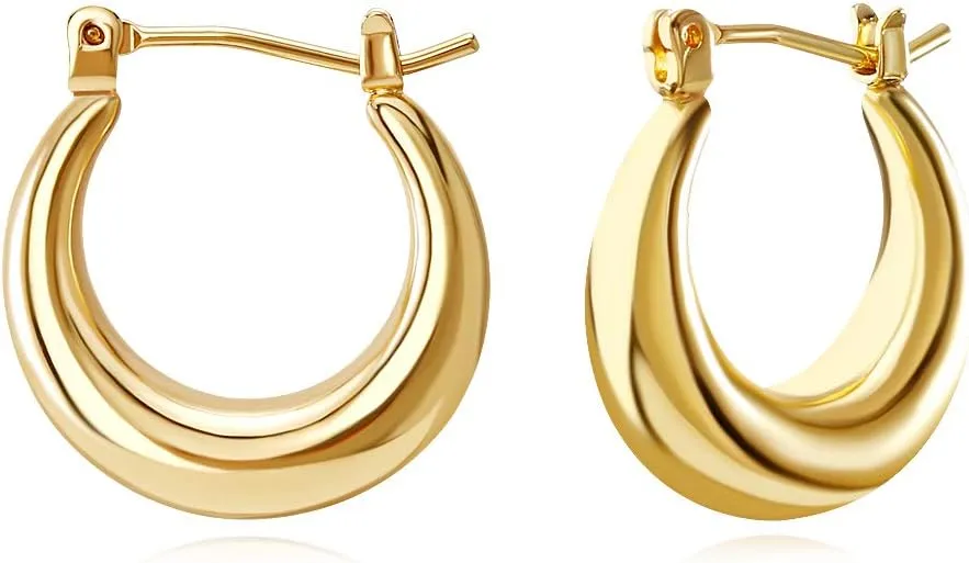 FAMARINE Chunky Hoop Earrings, Dainty Minimalist Open Hoops Earrings For Women, 14K Gold Plated