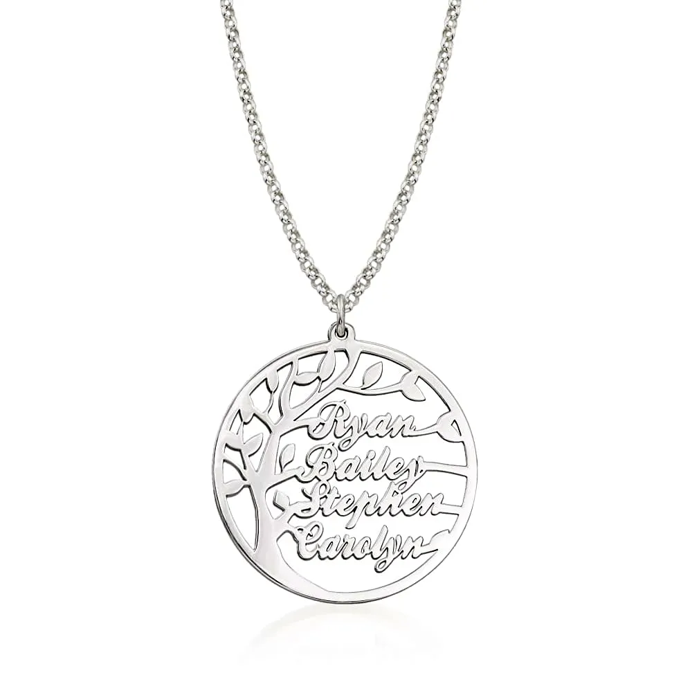 Family Tree Necklace For Women Personalized Handmade Kids Name Handmade Jewelry Custom Children Name Pendant Mother Gift for Granmother 925 Sterling Silver 14K Gold Filled Handmade Jewelry