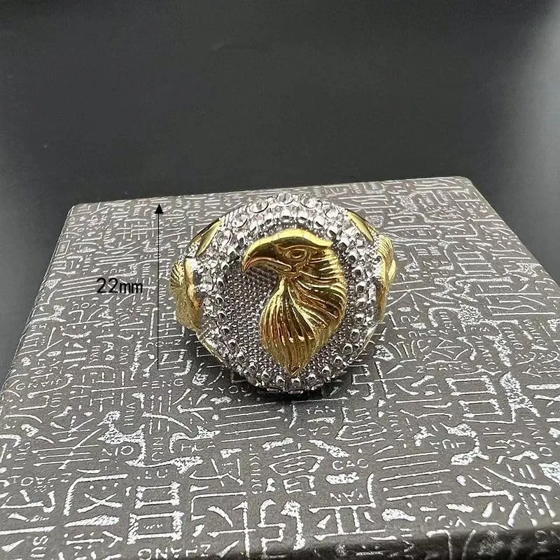 Fanshu Stainless Steel Eagle Head Gold Rings for Men Women Couple Friends Gift Hip Hop Fashion Jewelry Accessories
