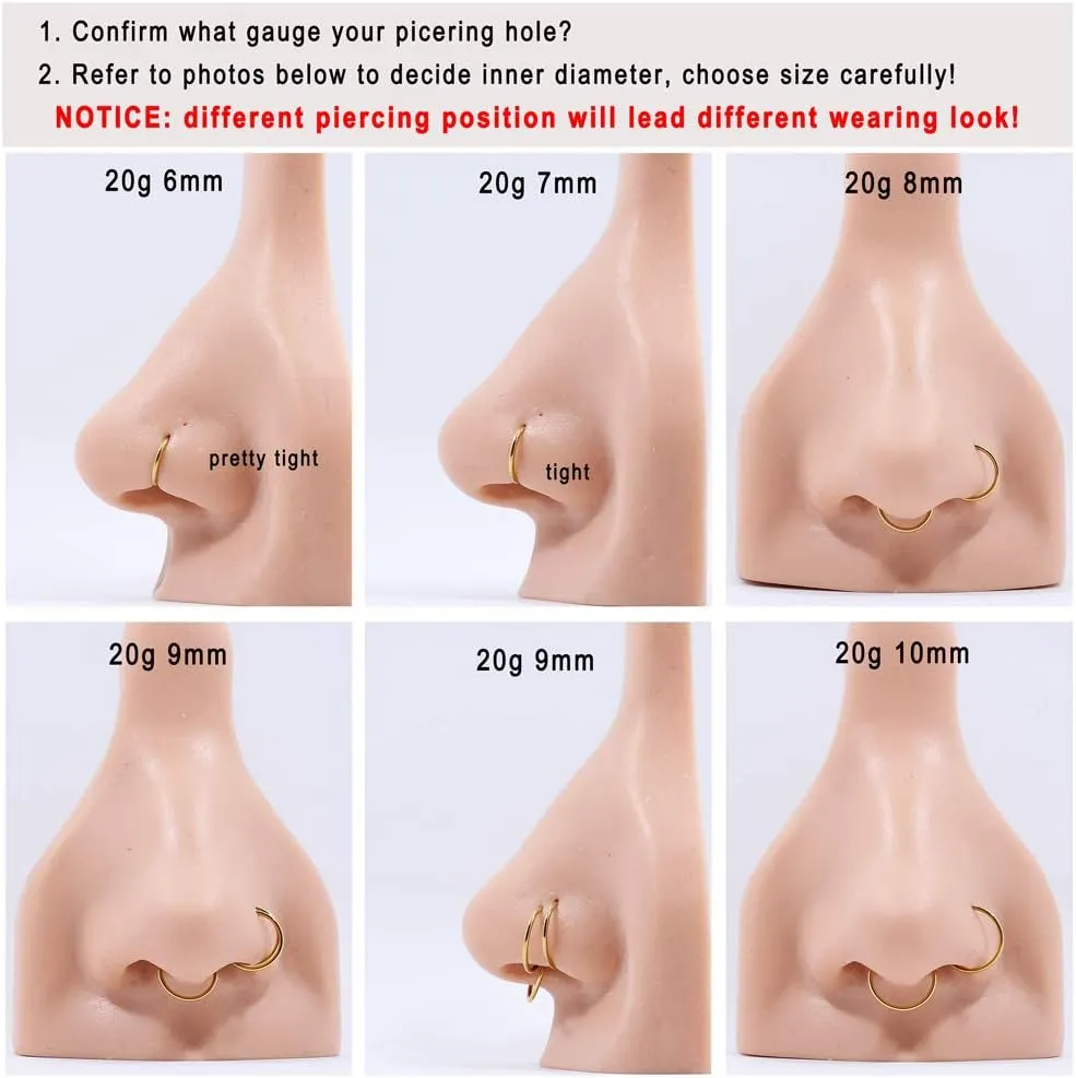 FANSING Men Women 316L Surgical Steel Hinged Nose Rings Hoop for Nostril Septum Cartilage Helix Daith Tragus Rook Conch Lip Ear Lobe Piercings