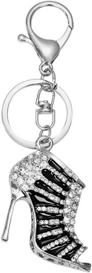 Fashion Rhinestone High-heeled Shoe KeyChain Ring Crystal Shoes Keychains Women Charm Handbag Key Holder Girl Bag Jewelry,(White Black)