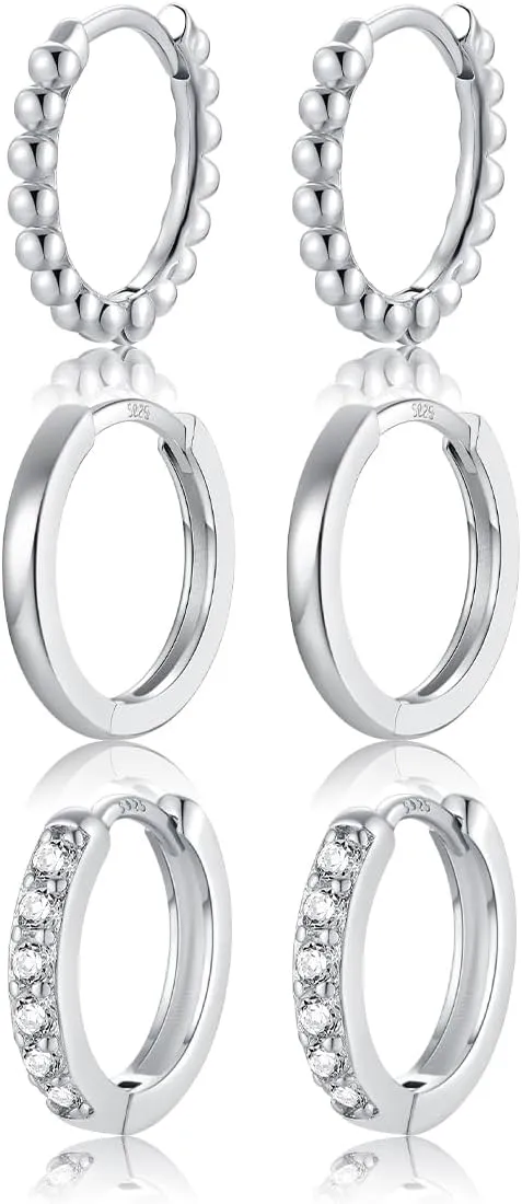 Fcebsty Small Huggie Hoop Earrings Set,3 Pairs Small Gold Hoops Earrings Set Hypoallergenic Lightweight Huggie Hoops Earrings for Women (10mm*3)