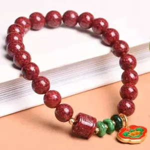 Feng Shui Bracelet Cinnabar Quartz Bracelet Enamel Ruyi Lock Charm Good Luck Bracelet Natural Gemstone Bracelet Buddhist Mala Beads Bracelet Talisman Stone Bring Wealth Fortune