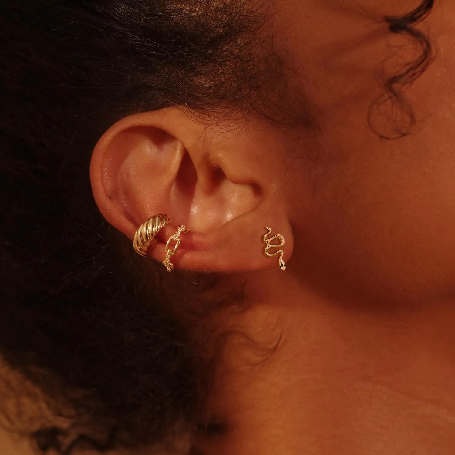 FETTERO Gold Earrings for Women Snake Earrings 14K Gold Plated Boho Dainty Earrings Simple Delicate Handmade Stud Earrings Snake Shape Open C Hoops Hypoallergenic Earrings Gold Jewelry Gift