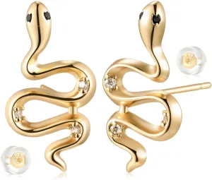 FETTERO Gold Earrings for Women Snake Earrings 14K Gold Plated Boho Dainty Earrings Simple Delicate Handmade Stud Earrings Snake Shape Open C Hoops Hypoallergenic Earrings Gold Jewelry Gift
