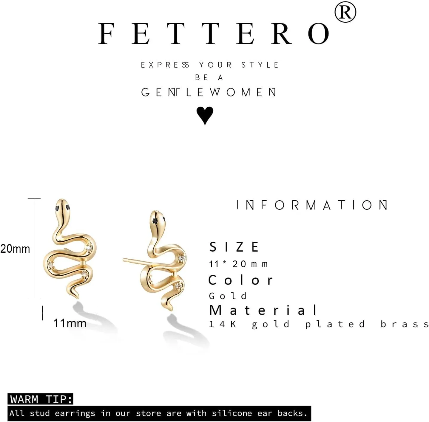 FETTERO Gold Earrings for Women Snake Earrings 14K Gold Plated Boho Dainty Earrings Simple Delicate Handmade Stud Earrings Snake Shape Open C Hoops Hypoallergenic Earrings Gold Jewelry Gift