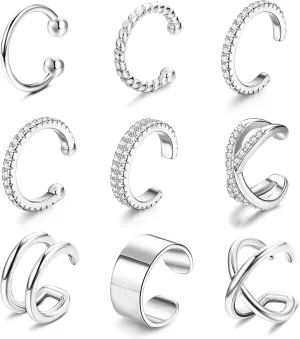 Finrezio 9Pcs Ear Cuffs for Women Non Piercing 18K Gold Plated Cuff Earrings Non Pierced Gold Ear Cuff Clip on Cartilage Earring Adjustable Fake Earrings