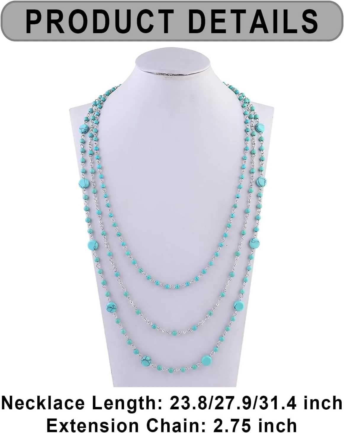 Firstmeet Long Chain Multi Layer Fashion Glass Beads Handmade Necklace for Women