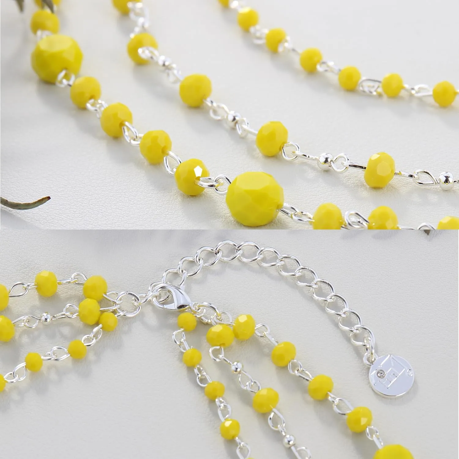 Firstmeet Long Chain Multi Layer Fashion Glass Beads Handmade Necklace for Women