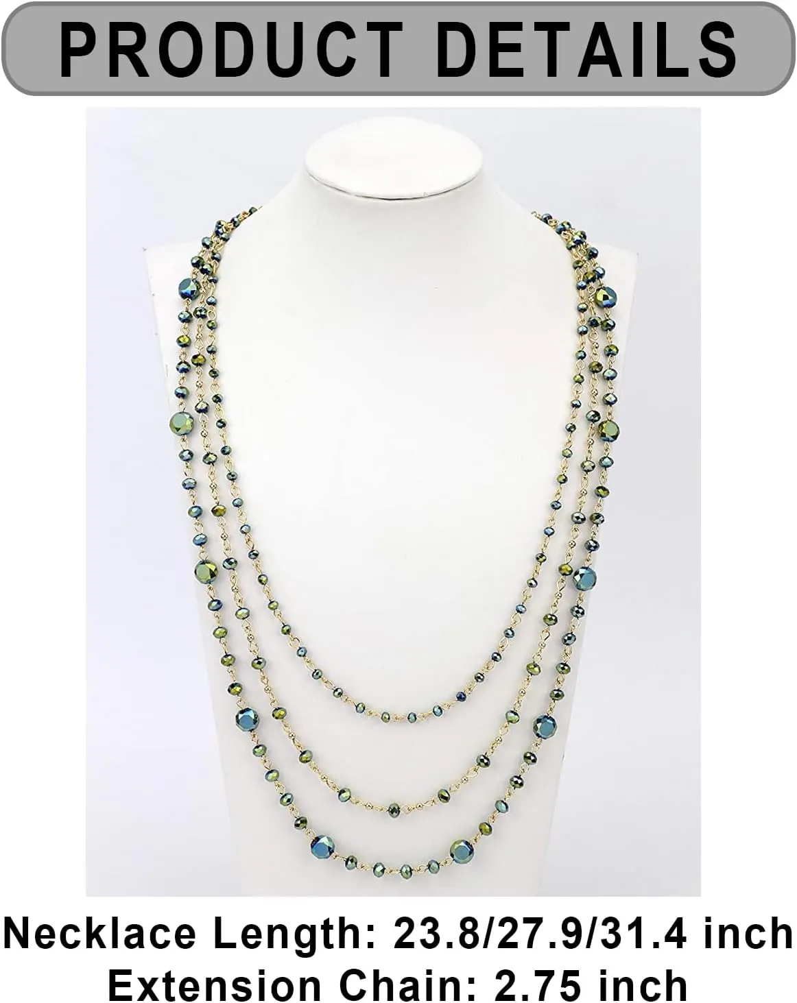 Firstmeet Long Chain Multi Layer Fashion Glass Beads Handmade Necklace for Women